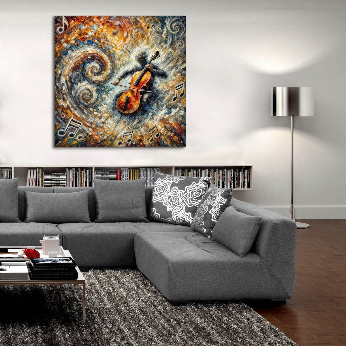 Cello Player Abstract by Rey Klimt - 36x36 acrylic wall art in a room