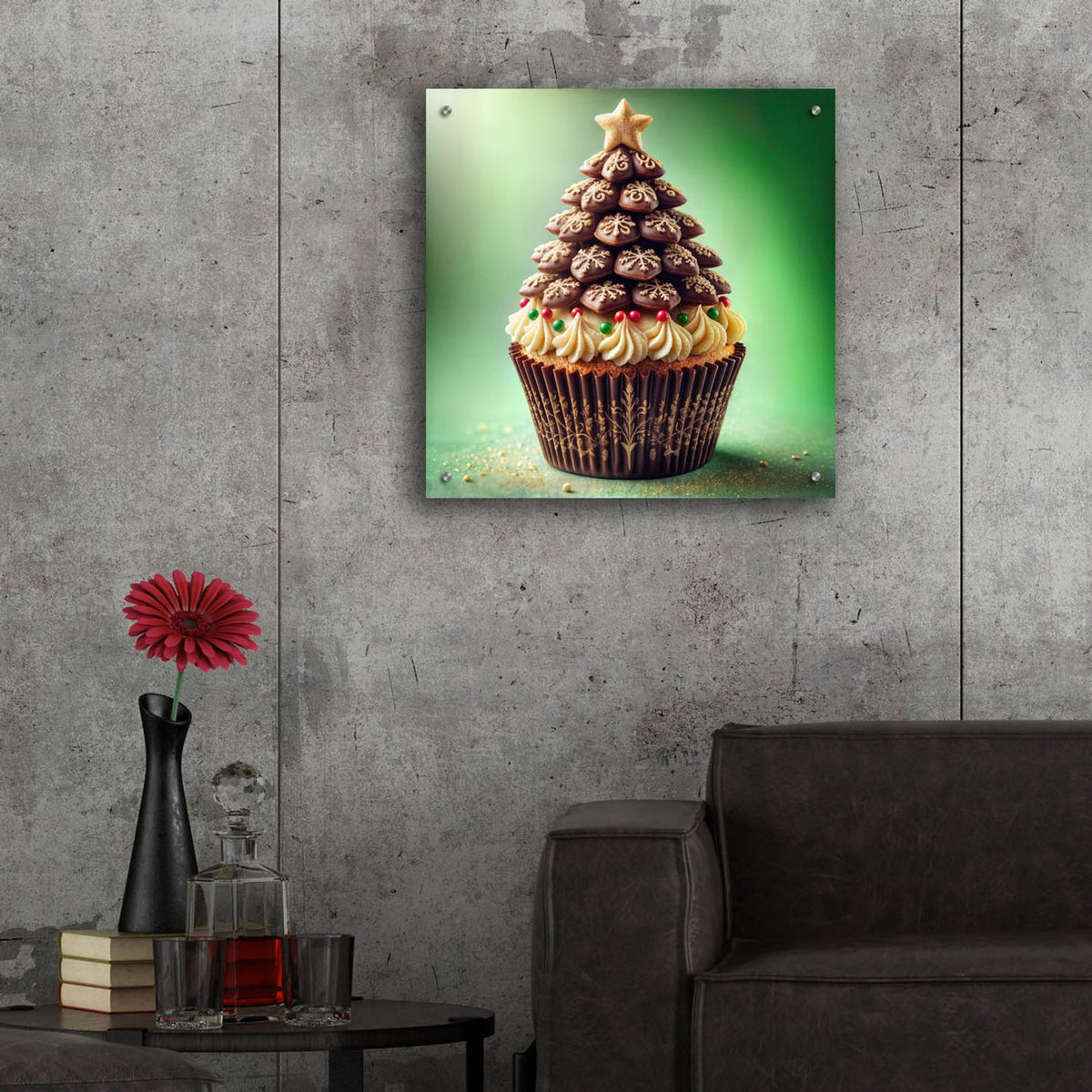 Christmas Tree Cupcake by Rey Klimt - 24x24 acrylic wall art in a room