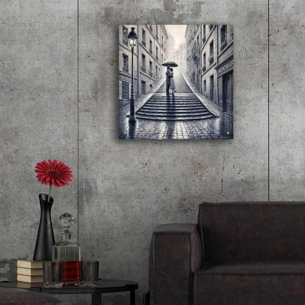 Couple Sharing Umbrella by Rey Klimt - 24x24 acrylic wall art in a room
