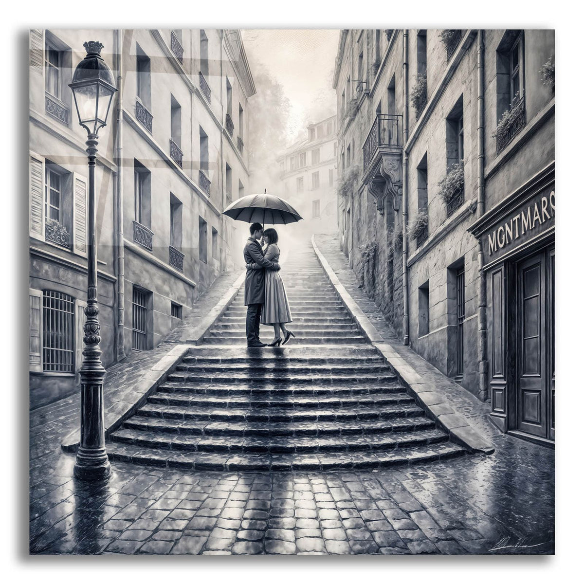 Couple Sharing Umbrella by Rey Klimt acrylic glass wall art