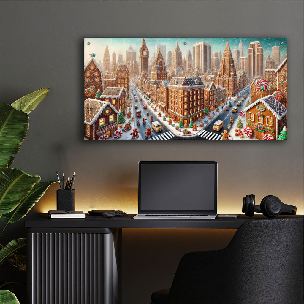 Gingerbread City by Rey Klimt - 48x24 acrylic wall art in a room
