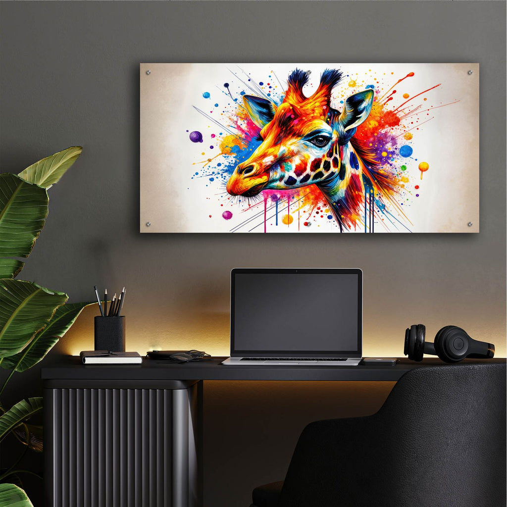 Giraffe Paint Splashes by Rey Klimt - 48x24 acrylic wall art in a room