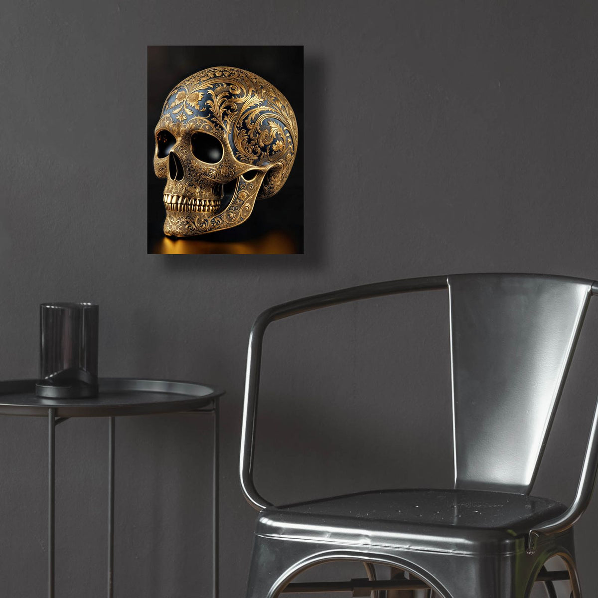 Golden Skull by Rey Klimt - 12x16 acrylic wall art in a room