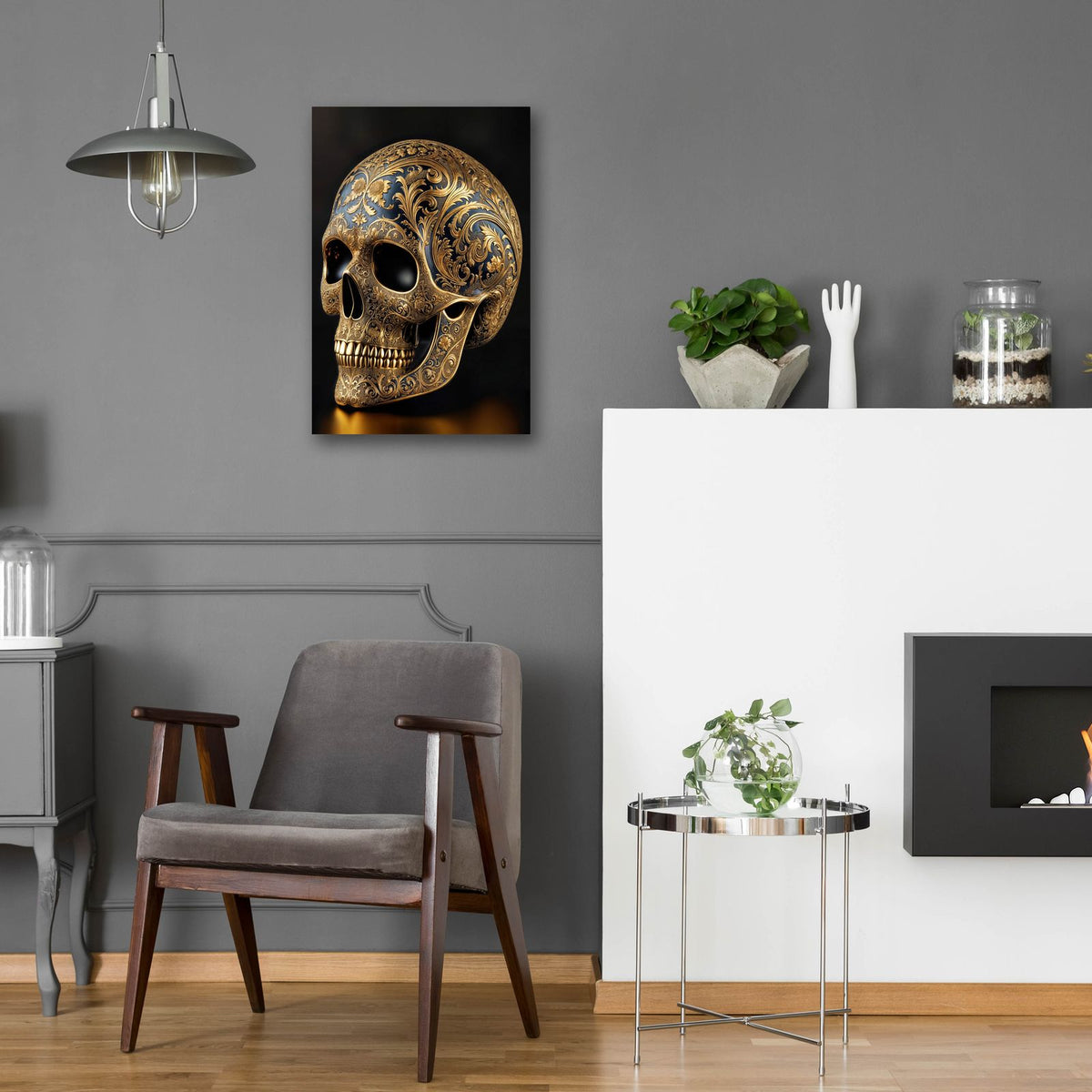 Golden Skull by Rey Klimt - 16x24 acrylic wall art in a room