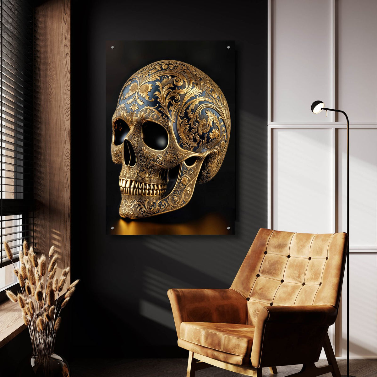 Golden Skull by Rey Klimt - 24x36 acrylic wall art in a room