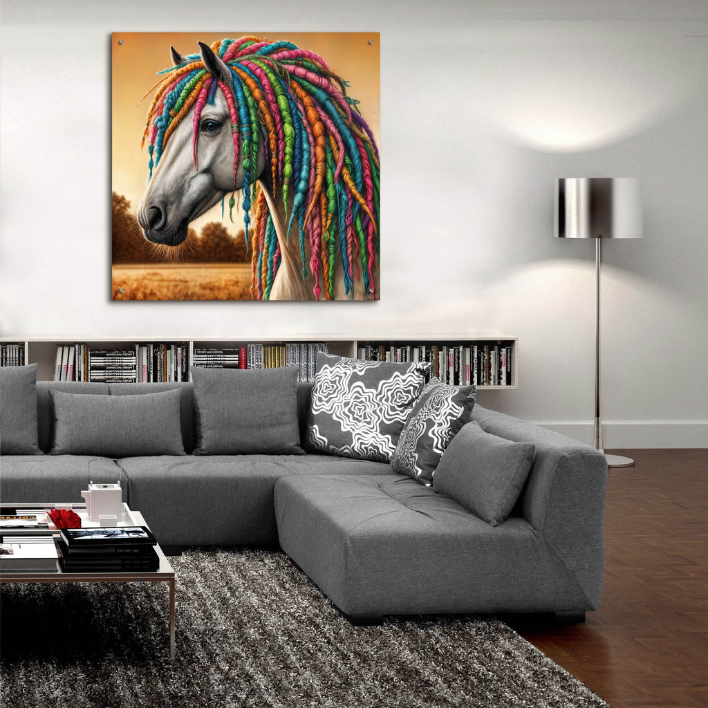 Horse With Colorful Dreadlocks by Rey Klimt - 36x36 acrylic wall art in a room