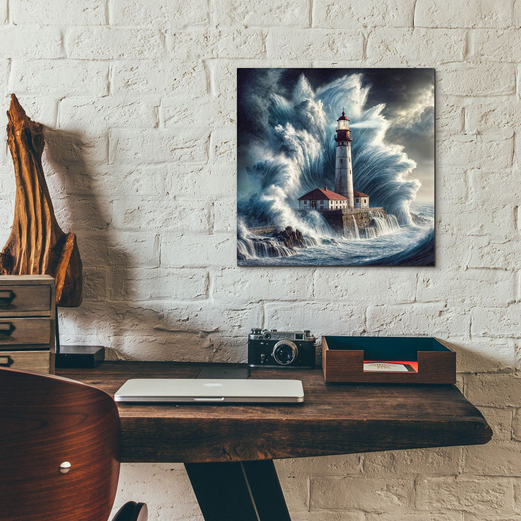 Lighthouse In Storm by Rey Klimt - 12x12 acrylic wall art in a room