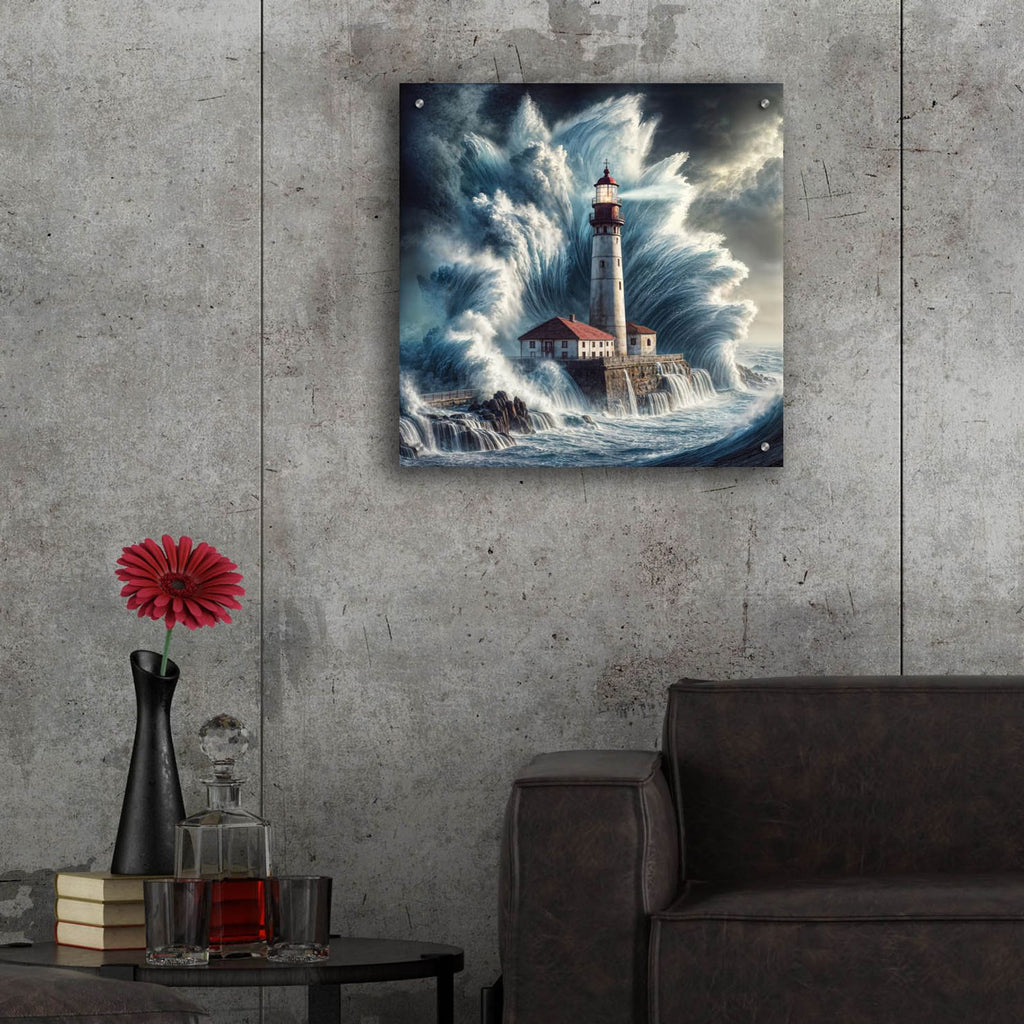 Lighthouse In Storm by Rey Klimt - 24x24 acrylic wall art in a room
