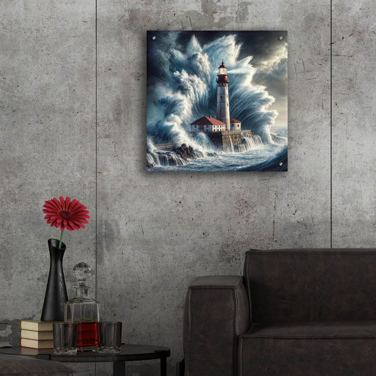 Lighthouse In Storm by Rey Klimt - 24x24 acrylic wall art in a room