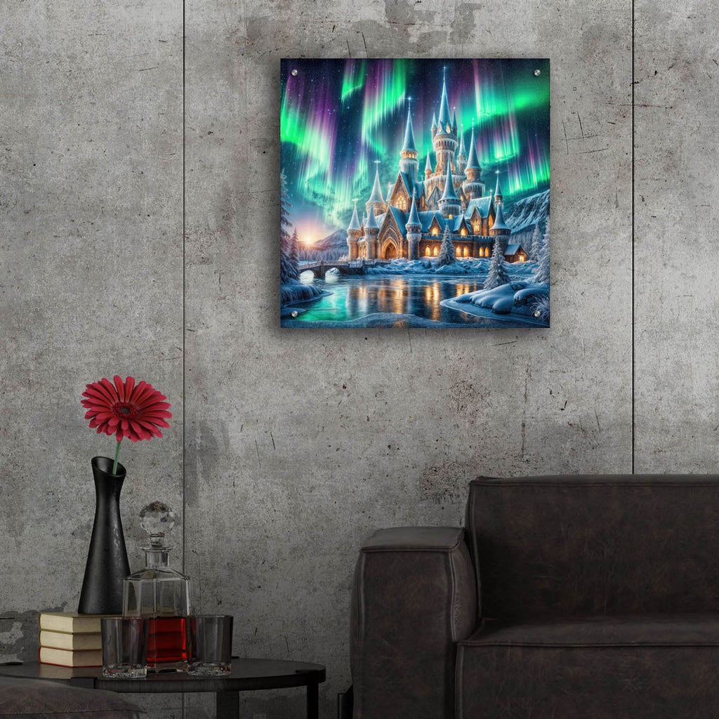Magical Castle Under Northern Lights by Rey Klimt - 24x24 acrylic wall art in a room