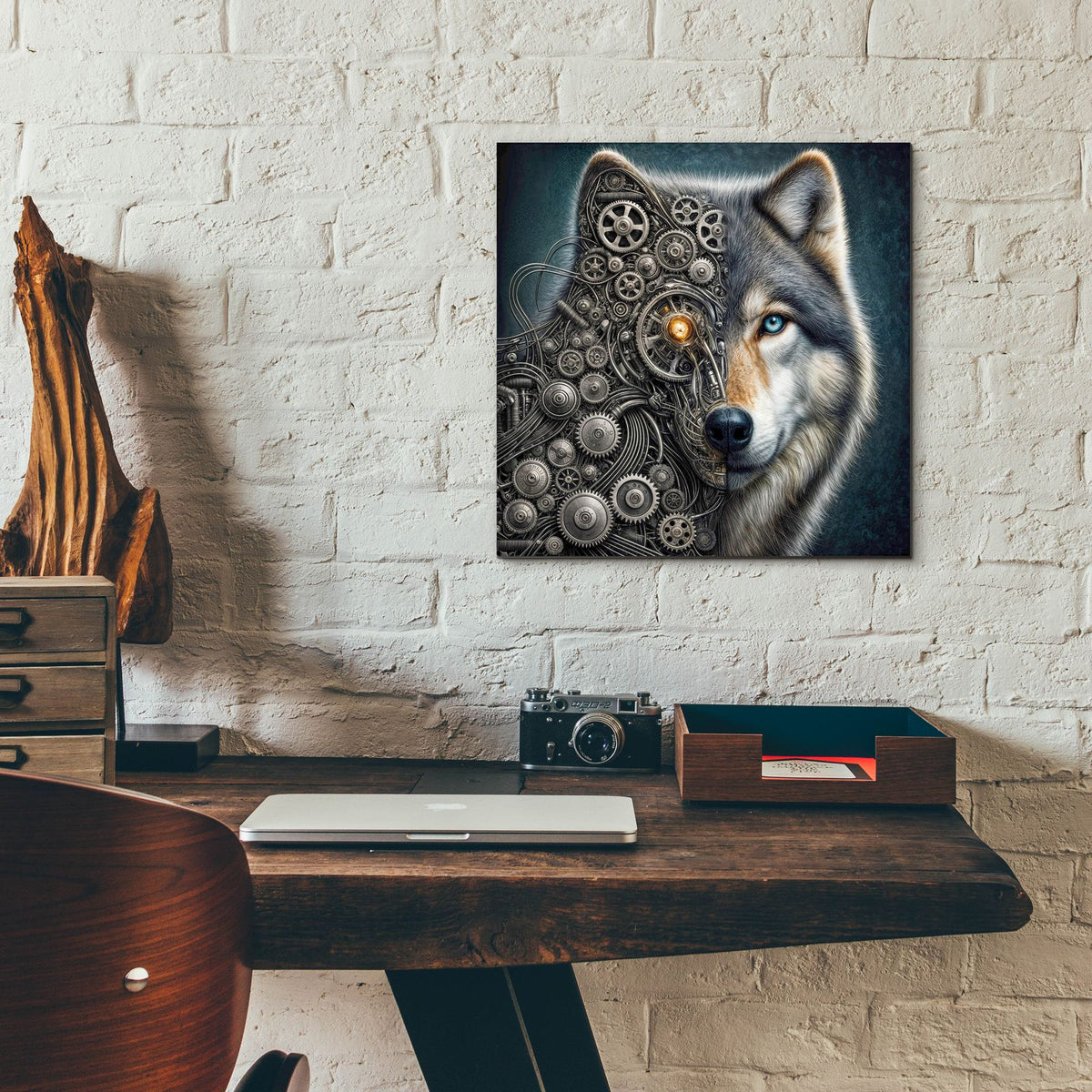 Mechanical Wolf by Rey Klimt - 12x12 acrylic wall art in a room