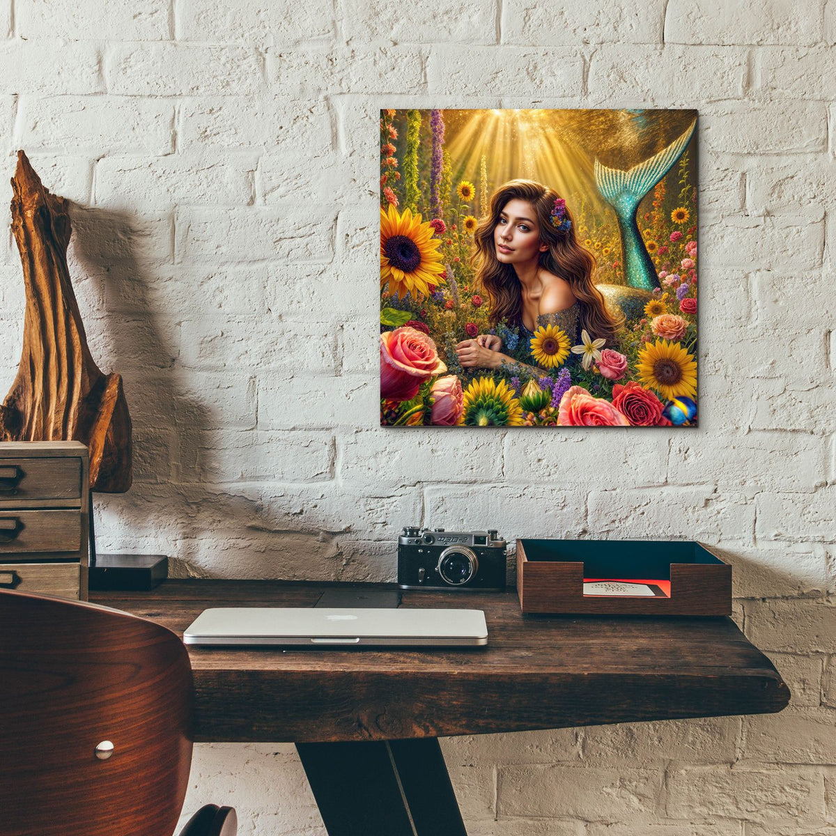 Mermaid In Flowers by Rey Klimt - 12x12 acrylic wall art in a room
