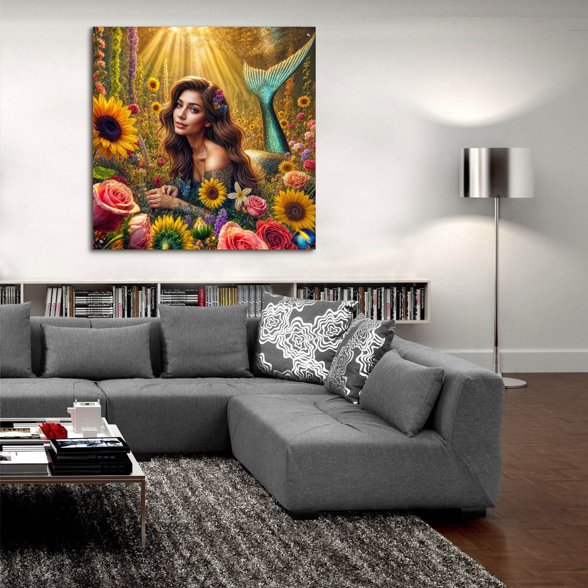 Mermaid In Flowers by Rey Klimt - 36x36 acrylic wall art in a room