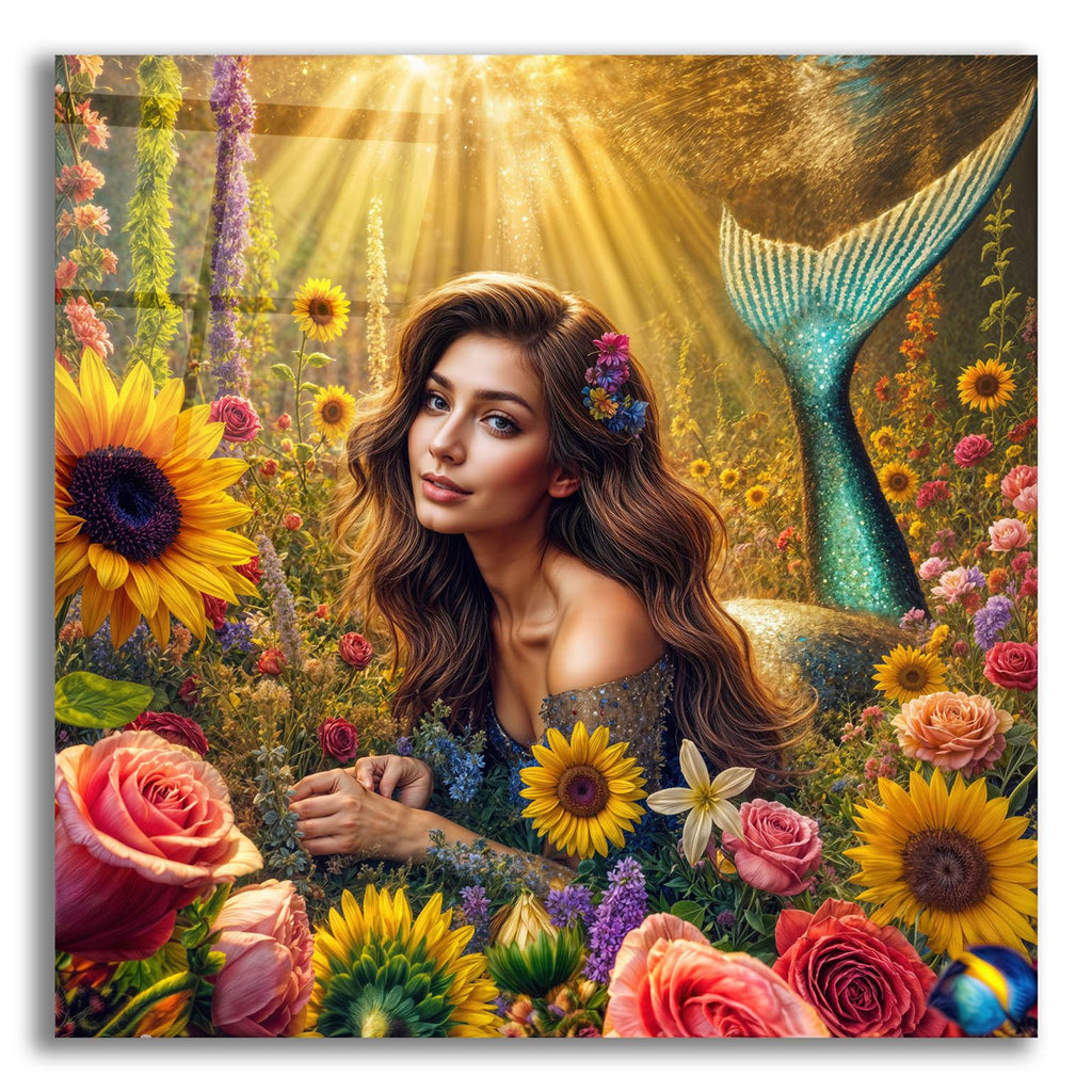 Mermaid In Flowers by Rey Klimt acrylic glass wall art
