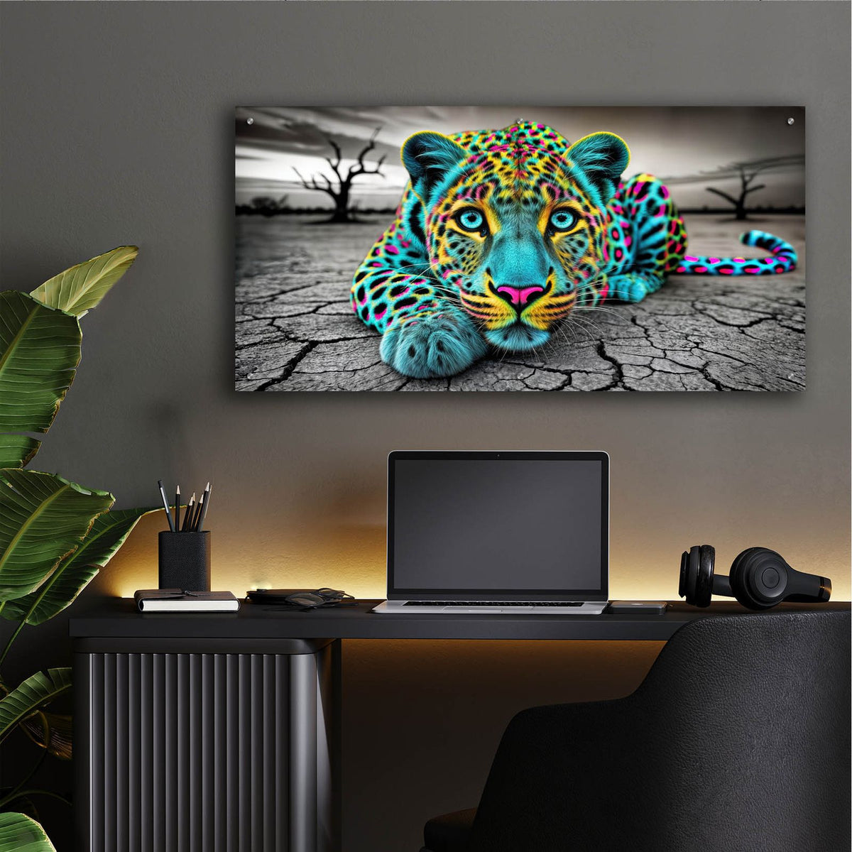 Neon Leopard by Rey Klimt - 48x24 acrylic wall art in a room