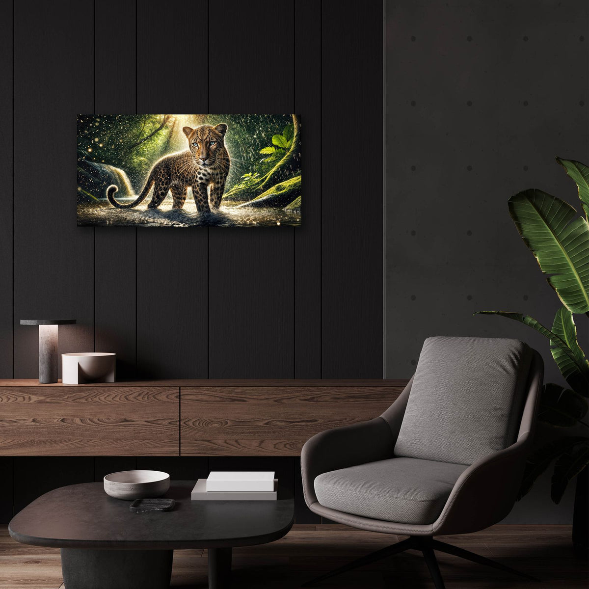 Wet Kitty Leopard by Rey Klimt - 24x12 acrylic wall art in a room