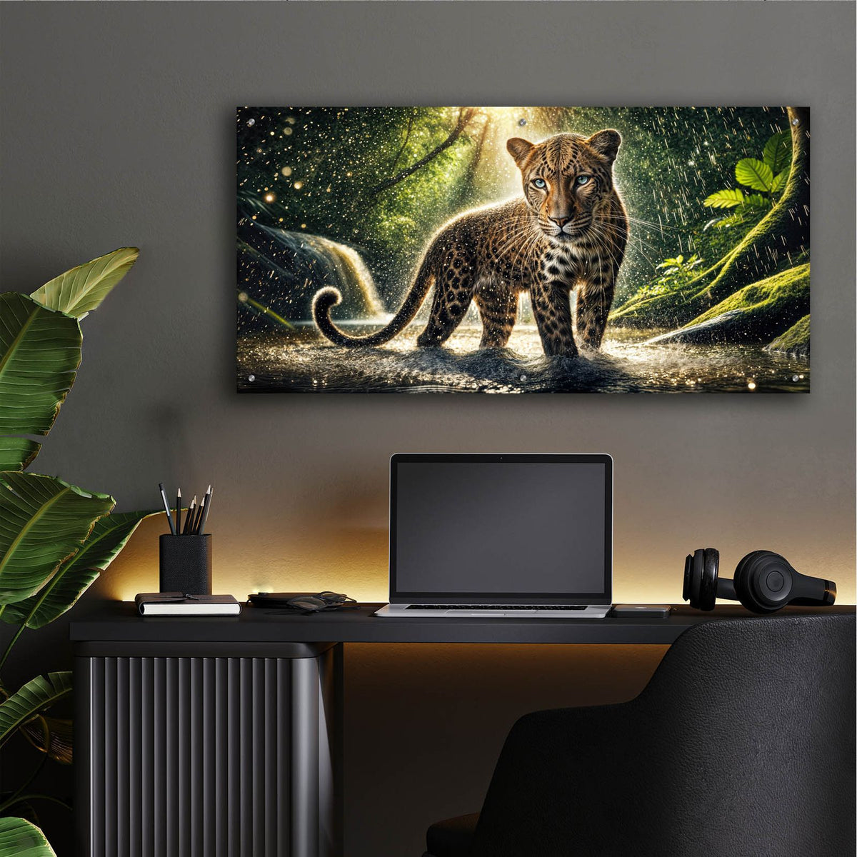 Wet Kitty Leopard by Rey Klimt - 48x24 acrylic wall art in a room