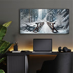 Wooden Bridge In Snow Over River, Winter by Rey Klimt - 48x24 acrylic wall art in a room