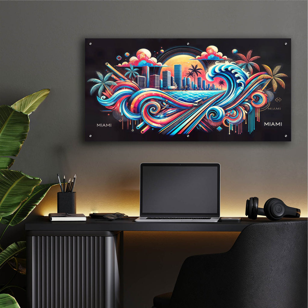 Miami Abstract by Rey Klimt - 48x24 acrylic wall art in a room