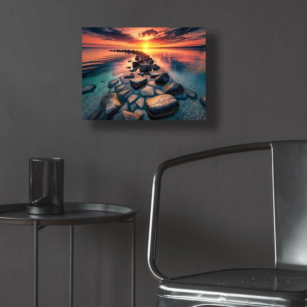 Line Of Rocks - Sunrise by Rey Klimt - 16x12 acrylic wall art in a room