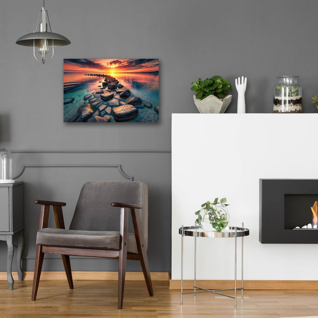 Line Of Rocks - Sunrise by Rey Klimt - 24x16 acrylic wall art in a room