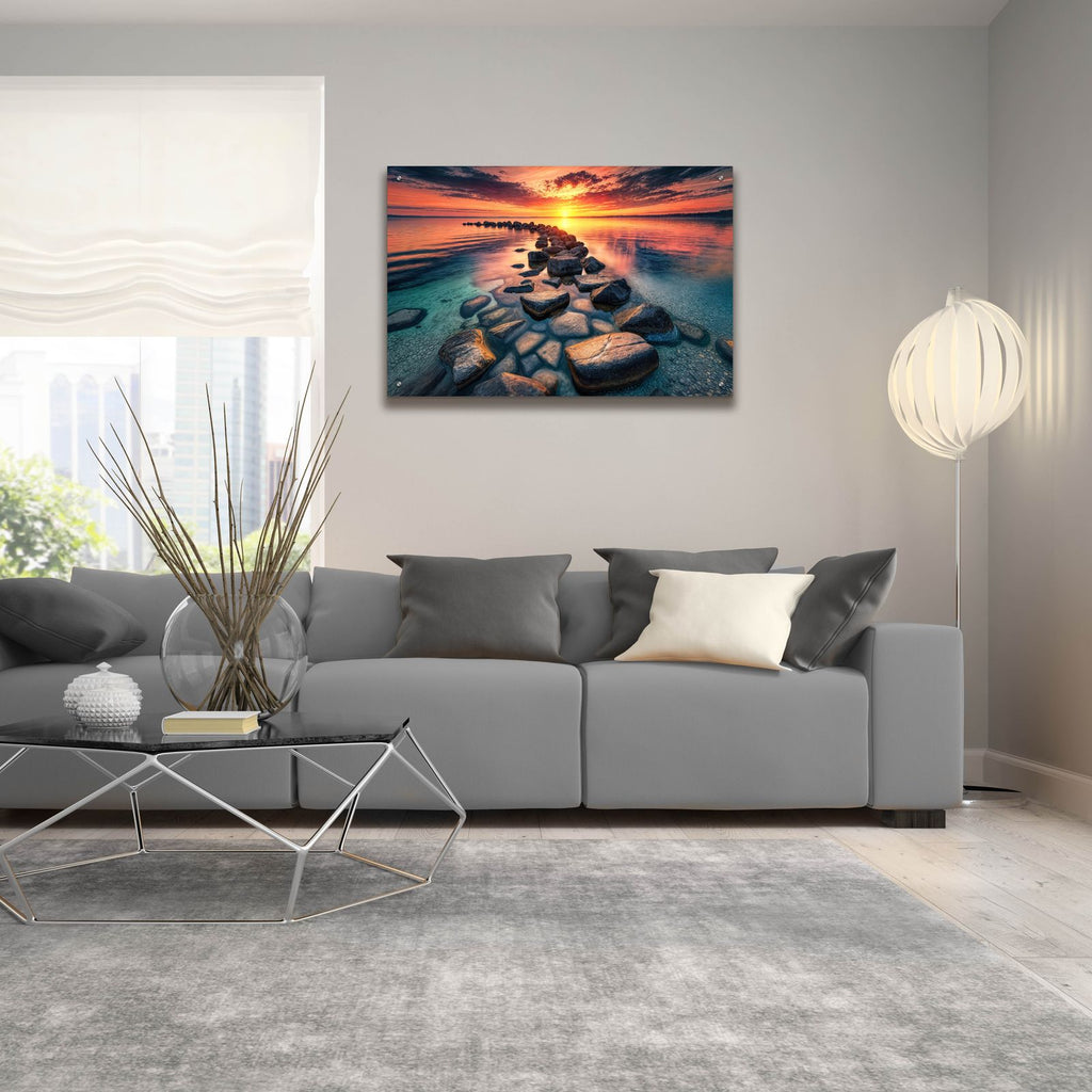Line Of Rocks - Sunrise by Rey Klimt - 36x24 acrylic wall art in a room
