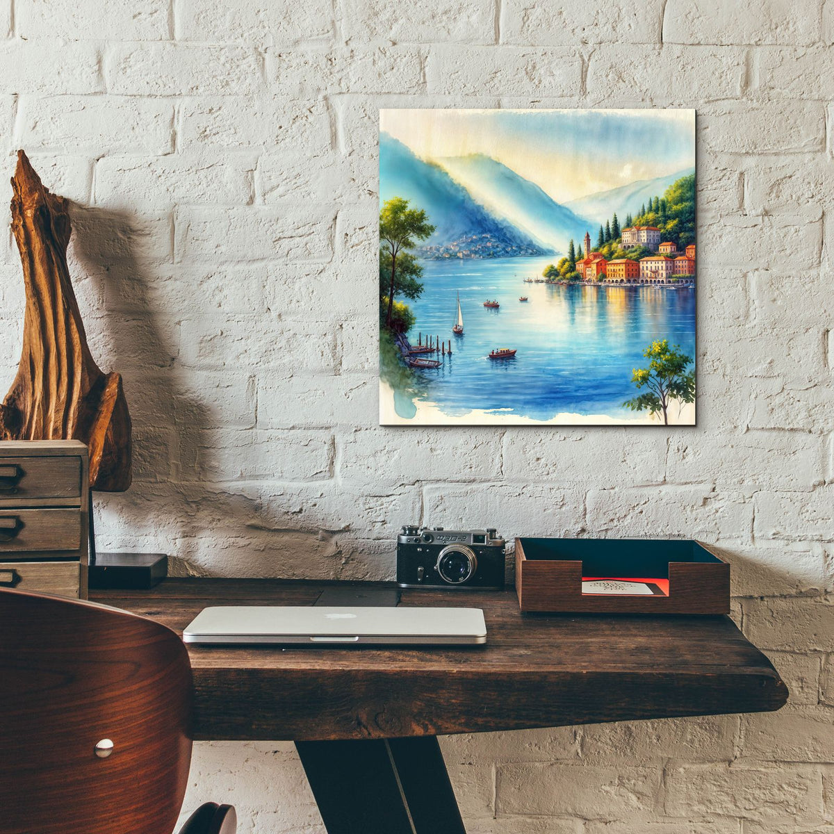 Lake Como Watercolor by Rey Klimt - 12x12 acrylic wall art in a room
