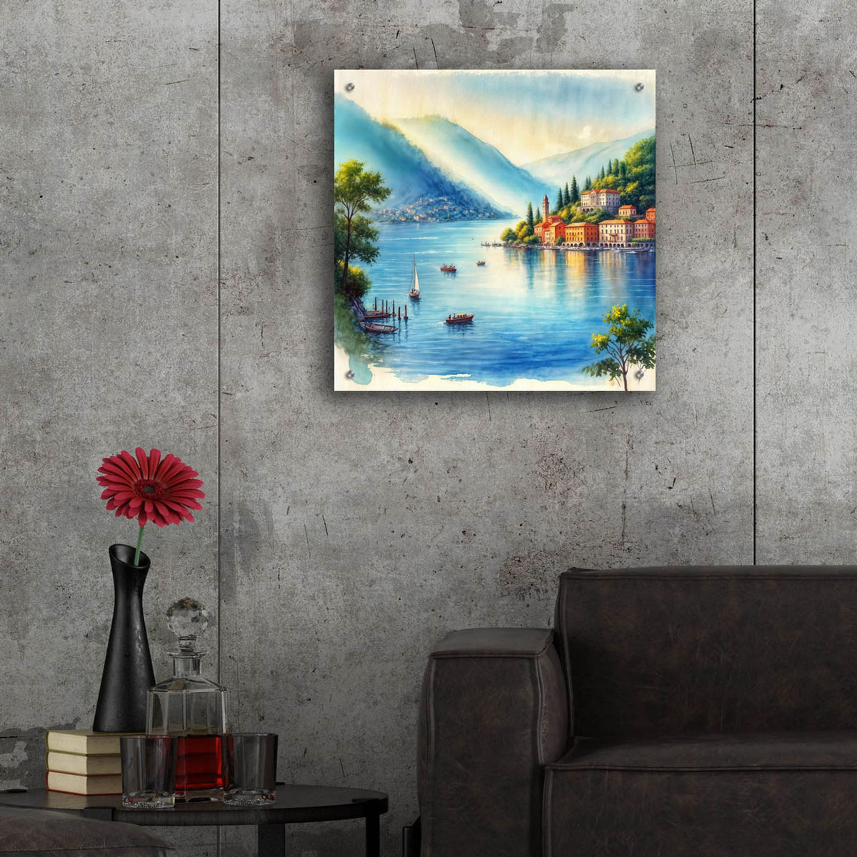 Lake Como Watercolor by Rey Klimt - 24x24 acrylic wall art in a room