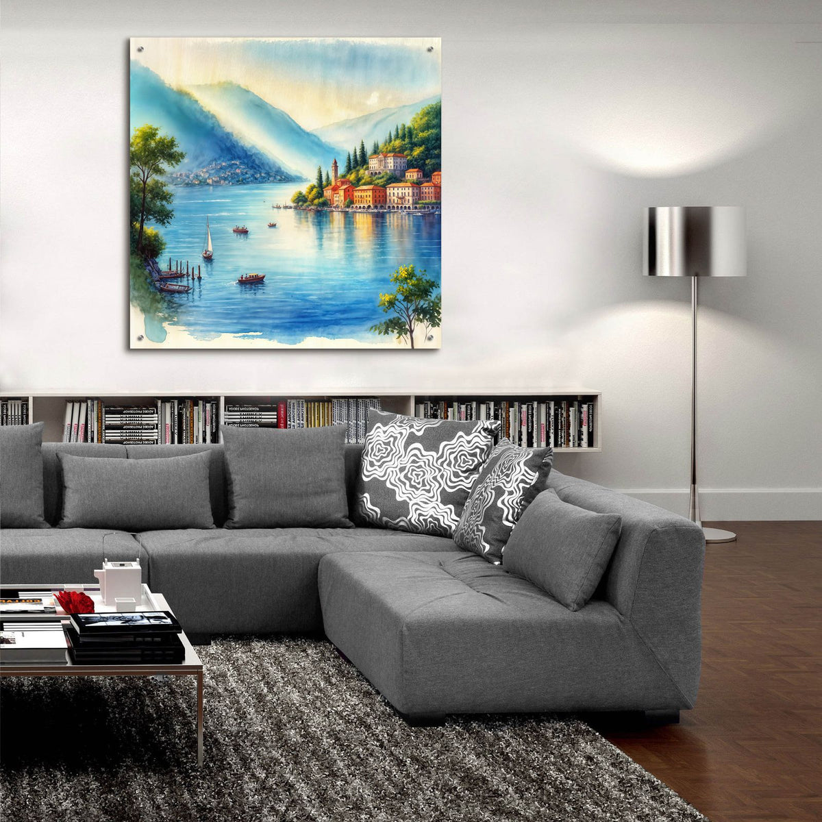 Lake Como Watercolor by Rey Klimt - 36x36 acrylic wall art in a room