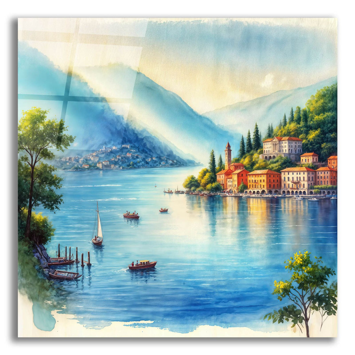 Lake Como Watercolor by Rey Klimt acrylic glass wall art