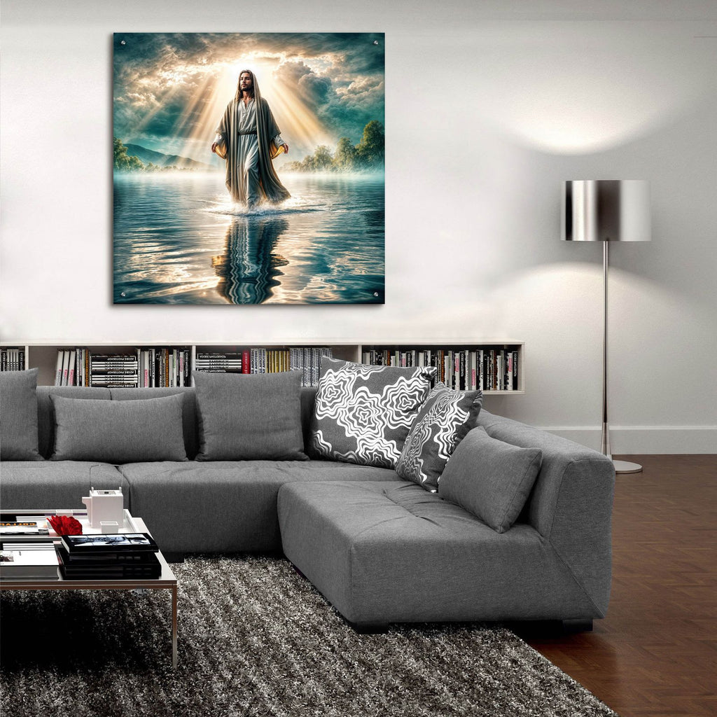 Jesus Walking On Water by Rey Klimt - 36x36 acrylic wall art in a room