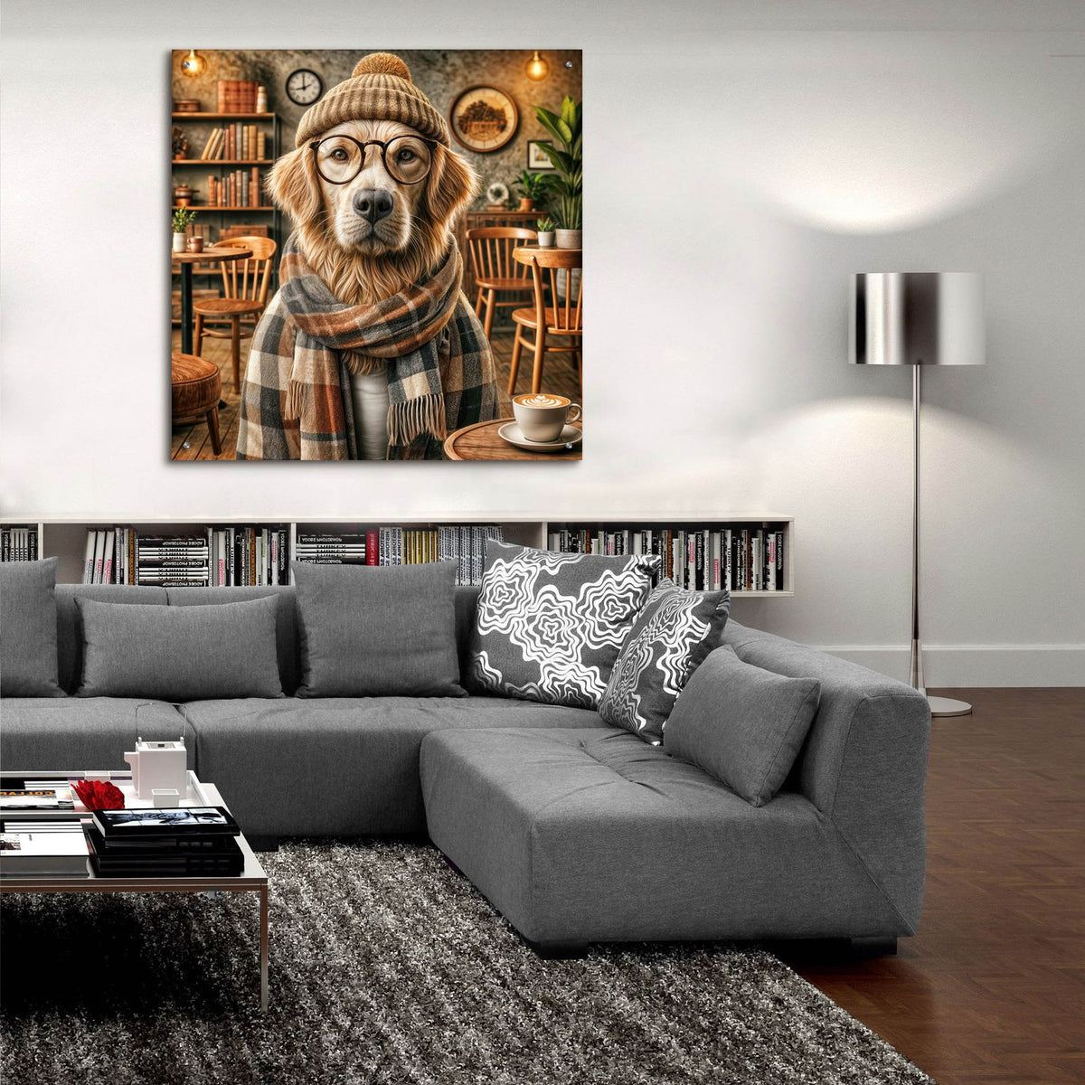 Hipster Dog - Golden Retriever by Rey Klimt - 36x36 acrylic wall art in a room