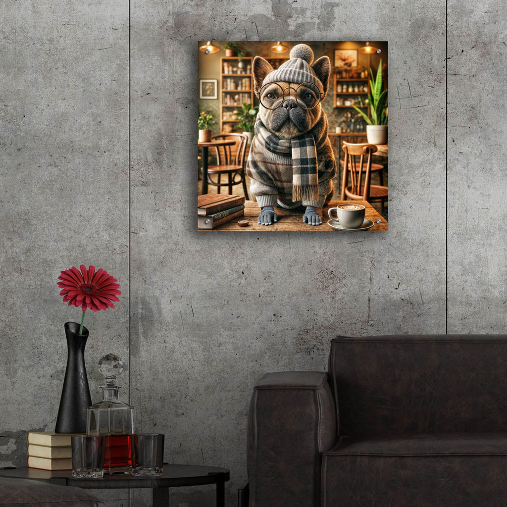 Hipster Dog - French Bulldog by Rey Klimt - 24x24 acrylic wall art in a room
