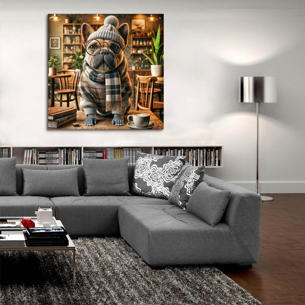 Hipster Dog - French Bulldog by Rey Klimt - 36x36 acrylic wall art in a room