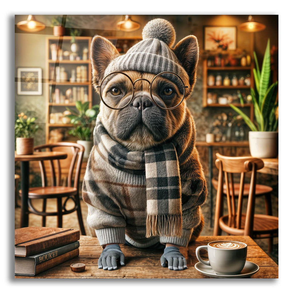 Hipster Dog - French Bulldog by Rey Klimt acrylic glass wall art