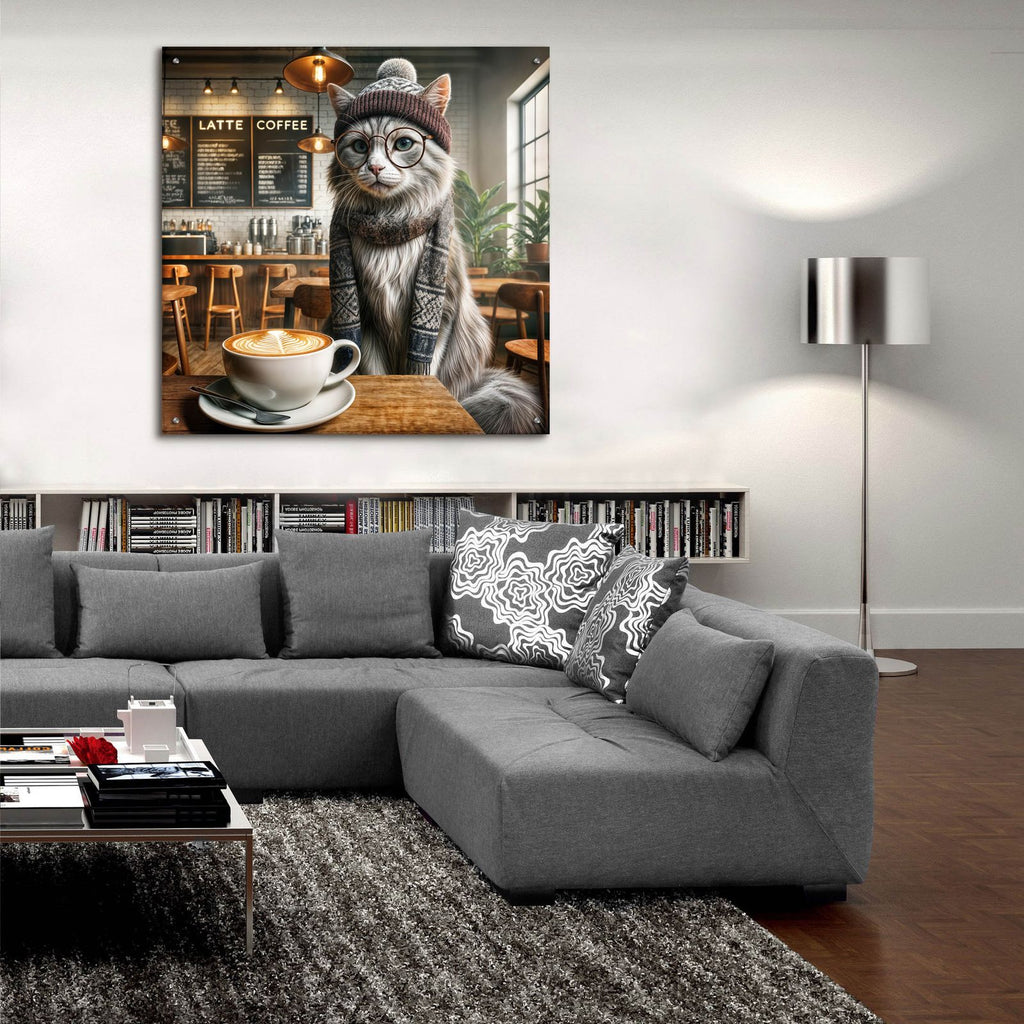 Hipster Cat In Coffee Shop by Rey Klimt - 36x36 acrylic wall art in a room