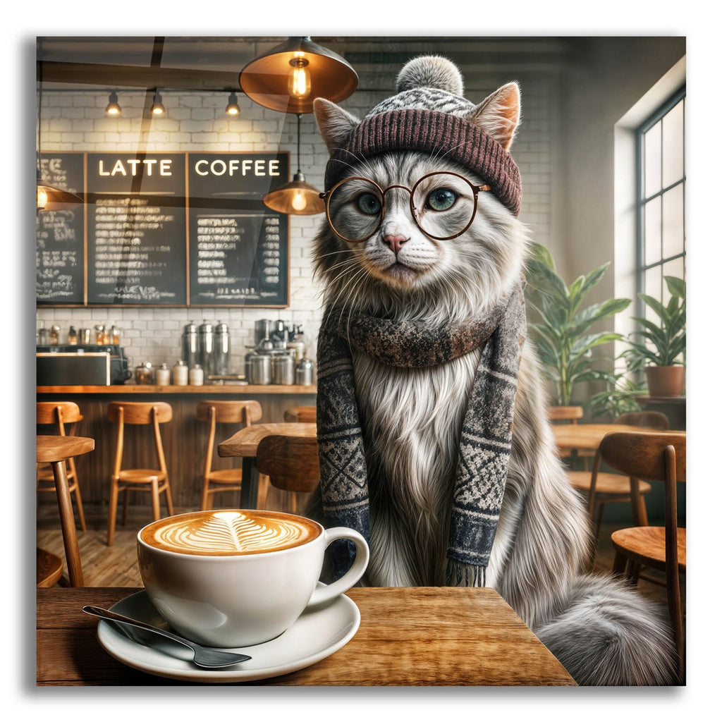 Hipster Cat In Coffee Shop by Rey Klimt acrylic glass wall art