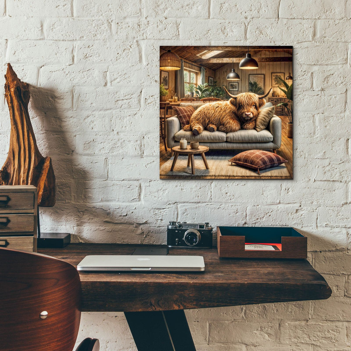 Highland Cow -Chilling At Home by Rey Klimt - 12x12 acrylic wall art in a room