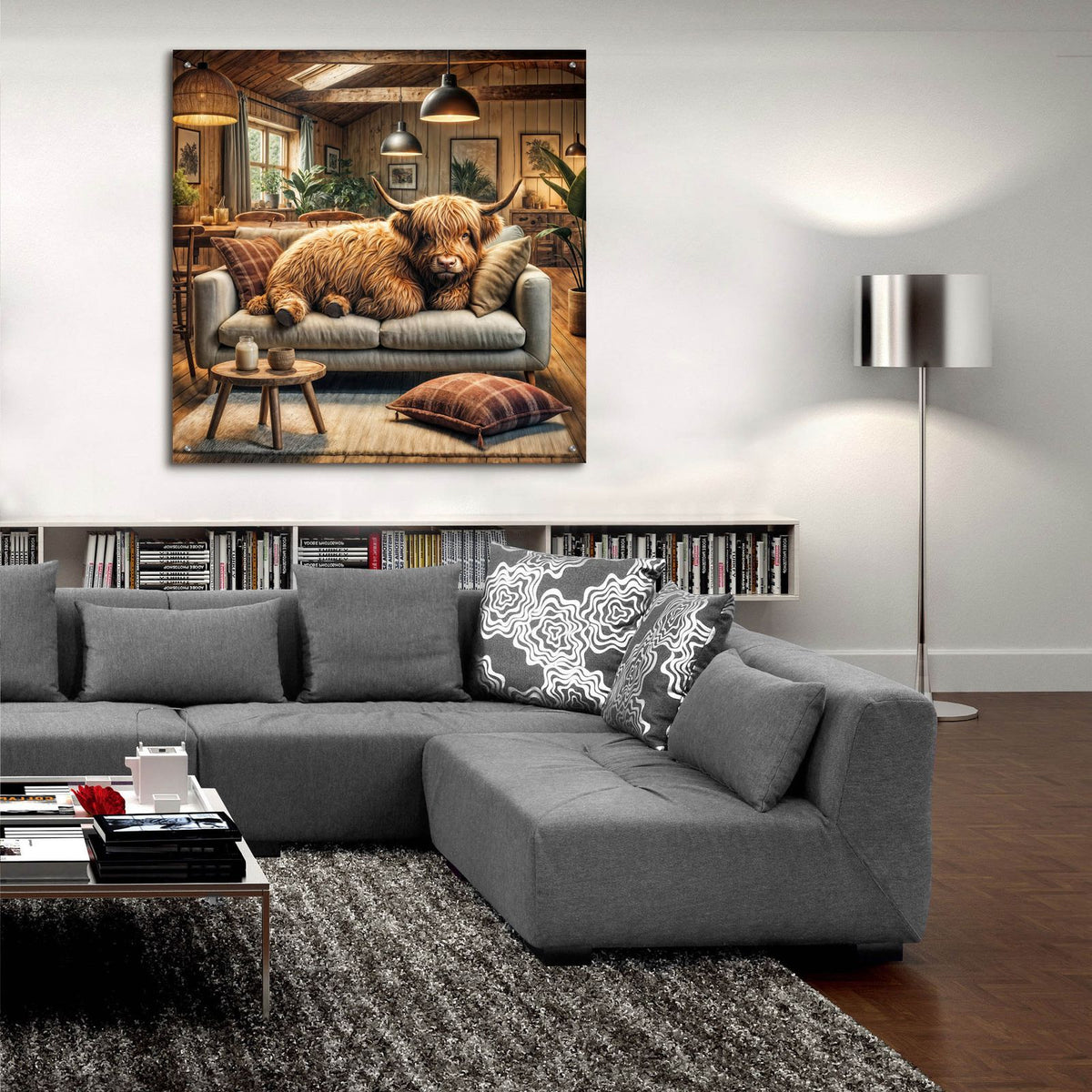 Highland Cow -Chilling At Home by Rey Klimt - 36x36 acrylic wall art in a room