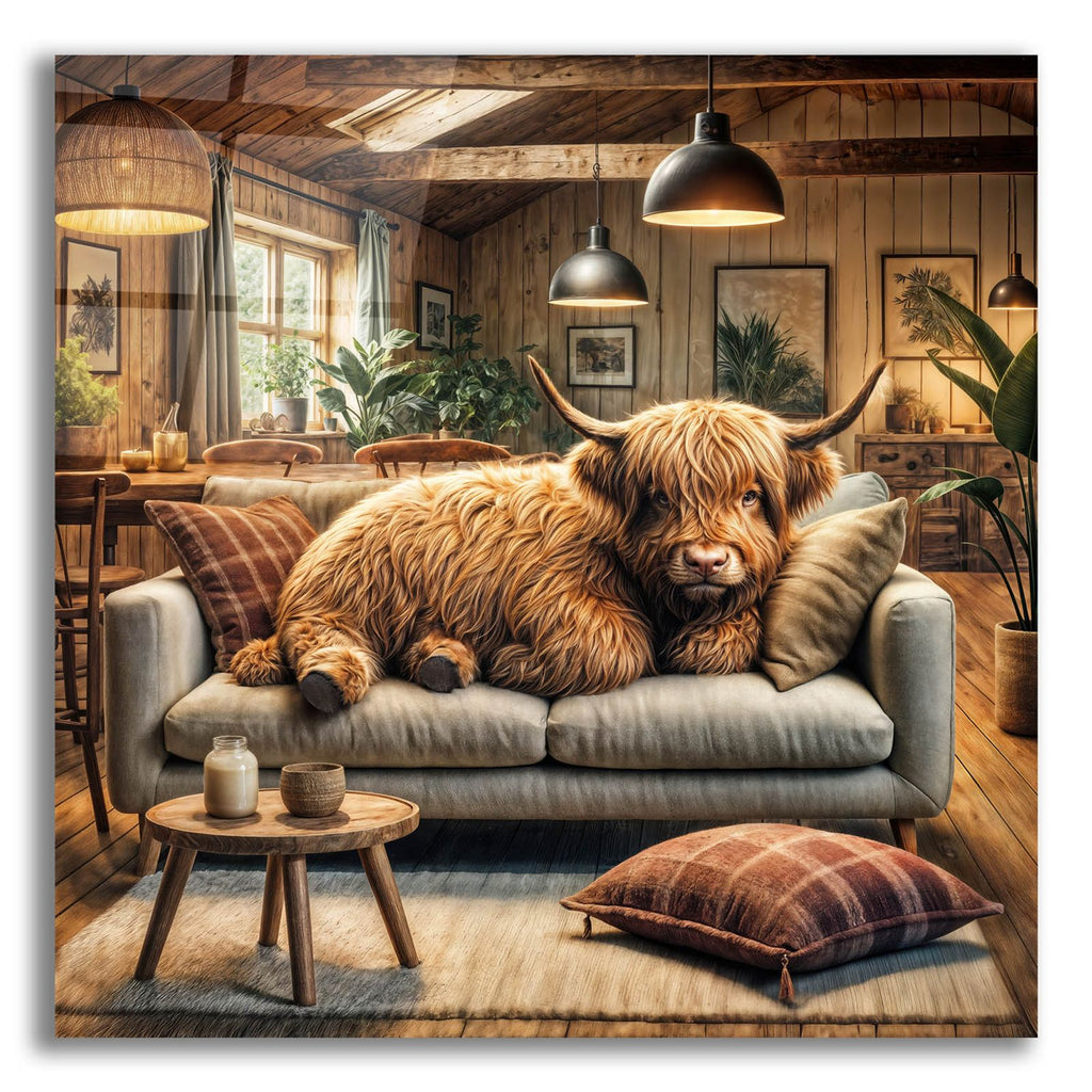 Highland Cow -Chilling At Home by Rey Klimt acrylic glass wall art