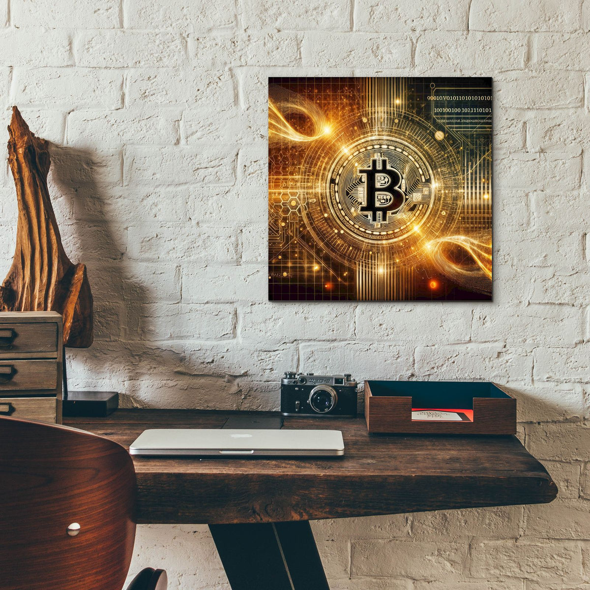 Glowing Bitcoin by Rey Klimt - 12x12 acrylic wall art in a room