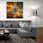 Glowing Bitcoin by Rey Klimt - 36x36 acrylic wall art in a room