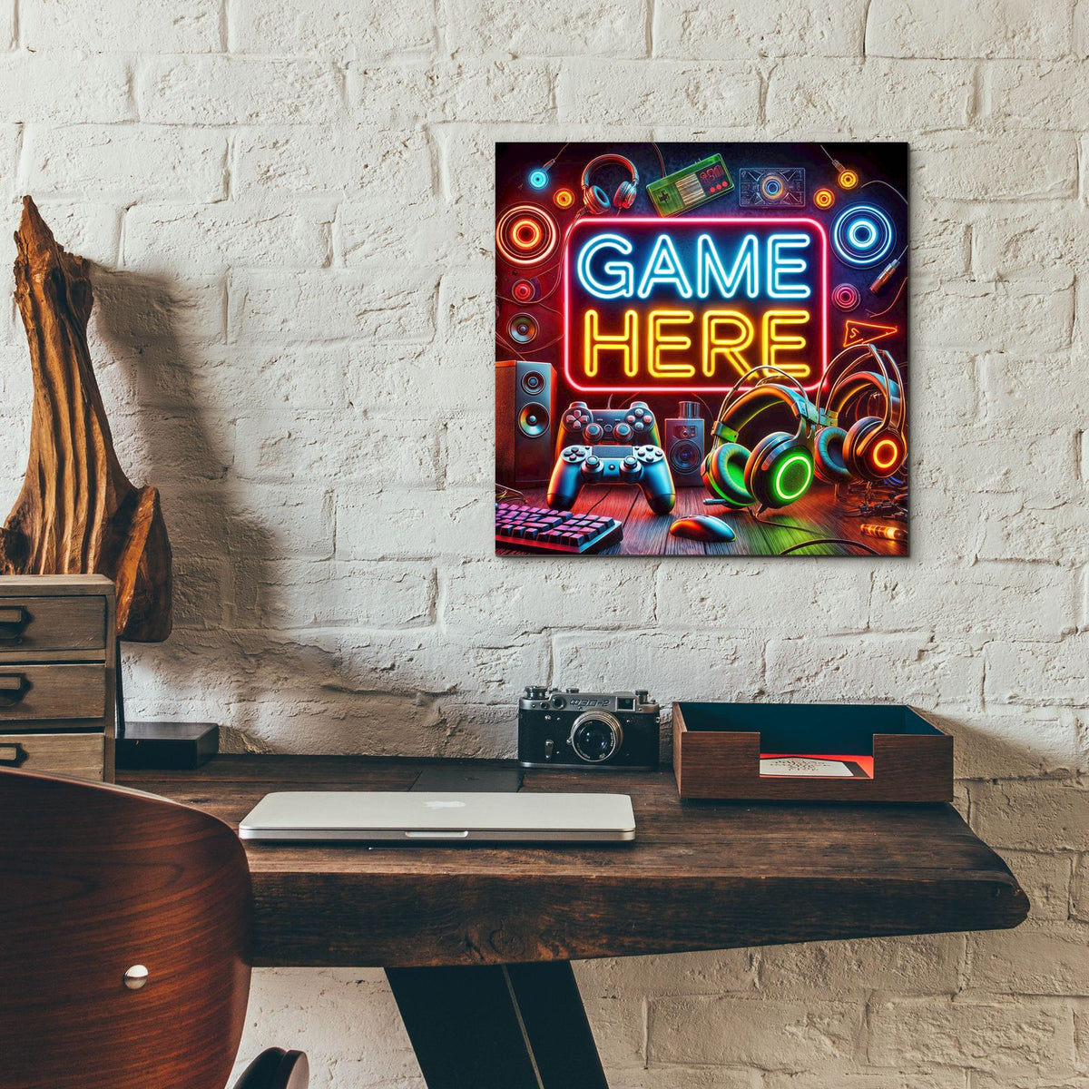 Game Here by Rey Klimt - 12x12 acrylic wall art in a room