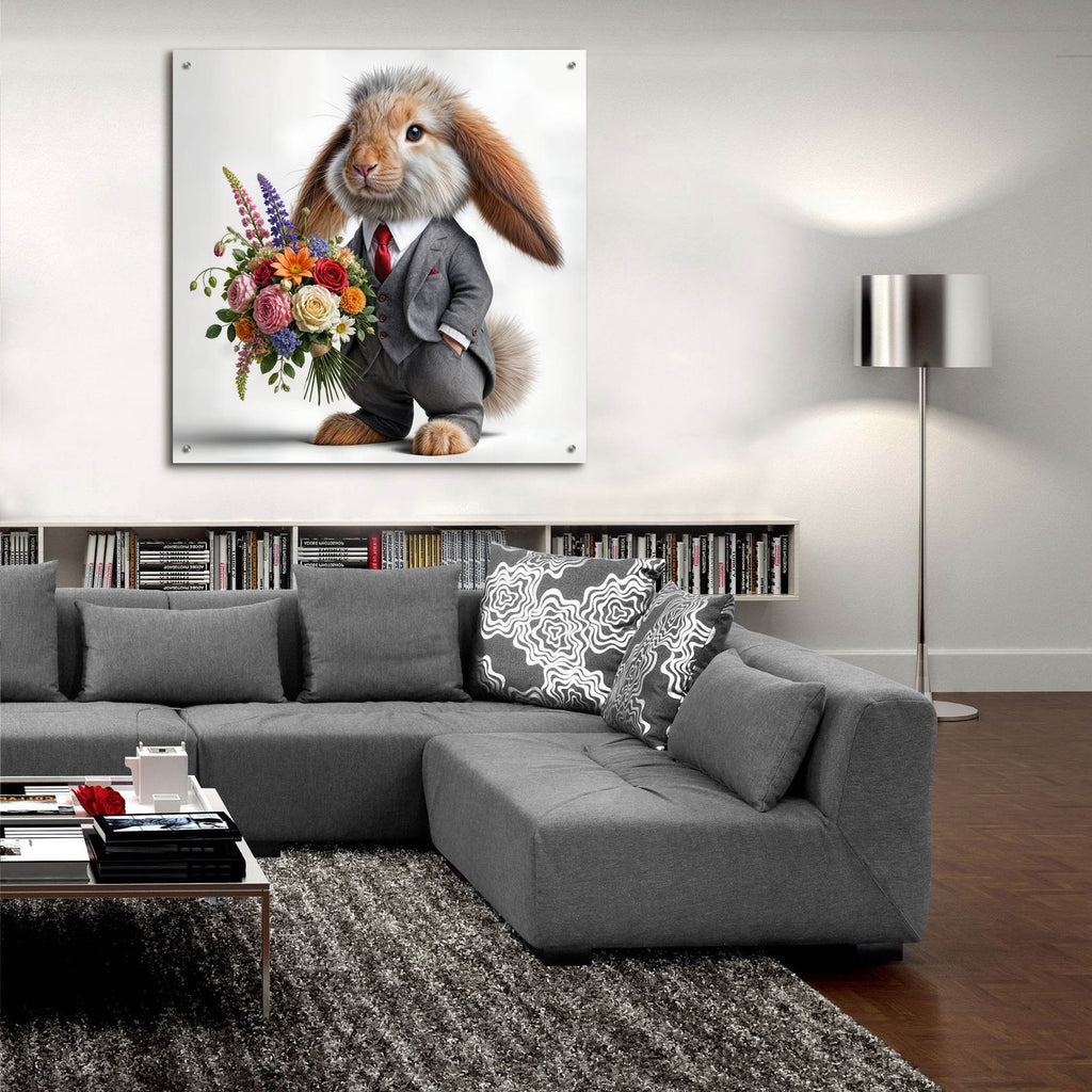 Formal Bunny With Flowers by Rey Klimt - 36x36 acrylic wall art in a room