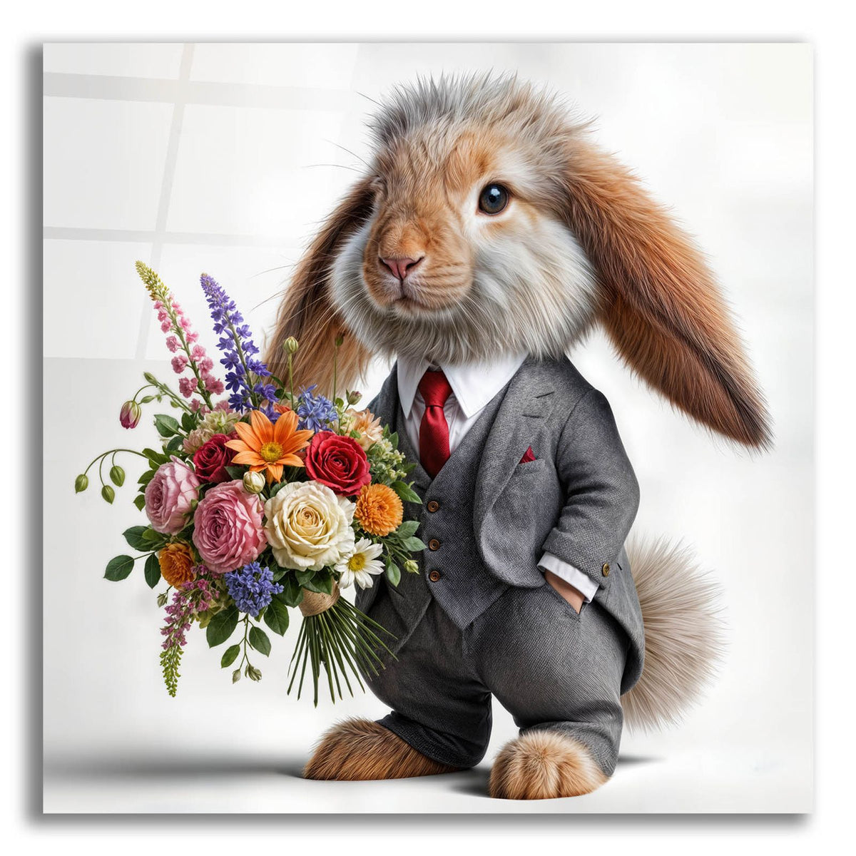 Formal Bunny With Flowers by Rey Klimt acrylic glass wall art