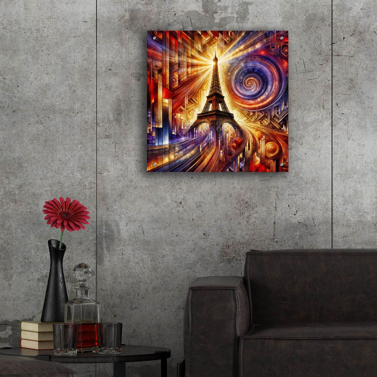 Eiffel Tower, Paris Abstract by Rey Klimt - 24x24 acrylic wall art in a room