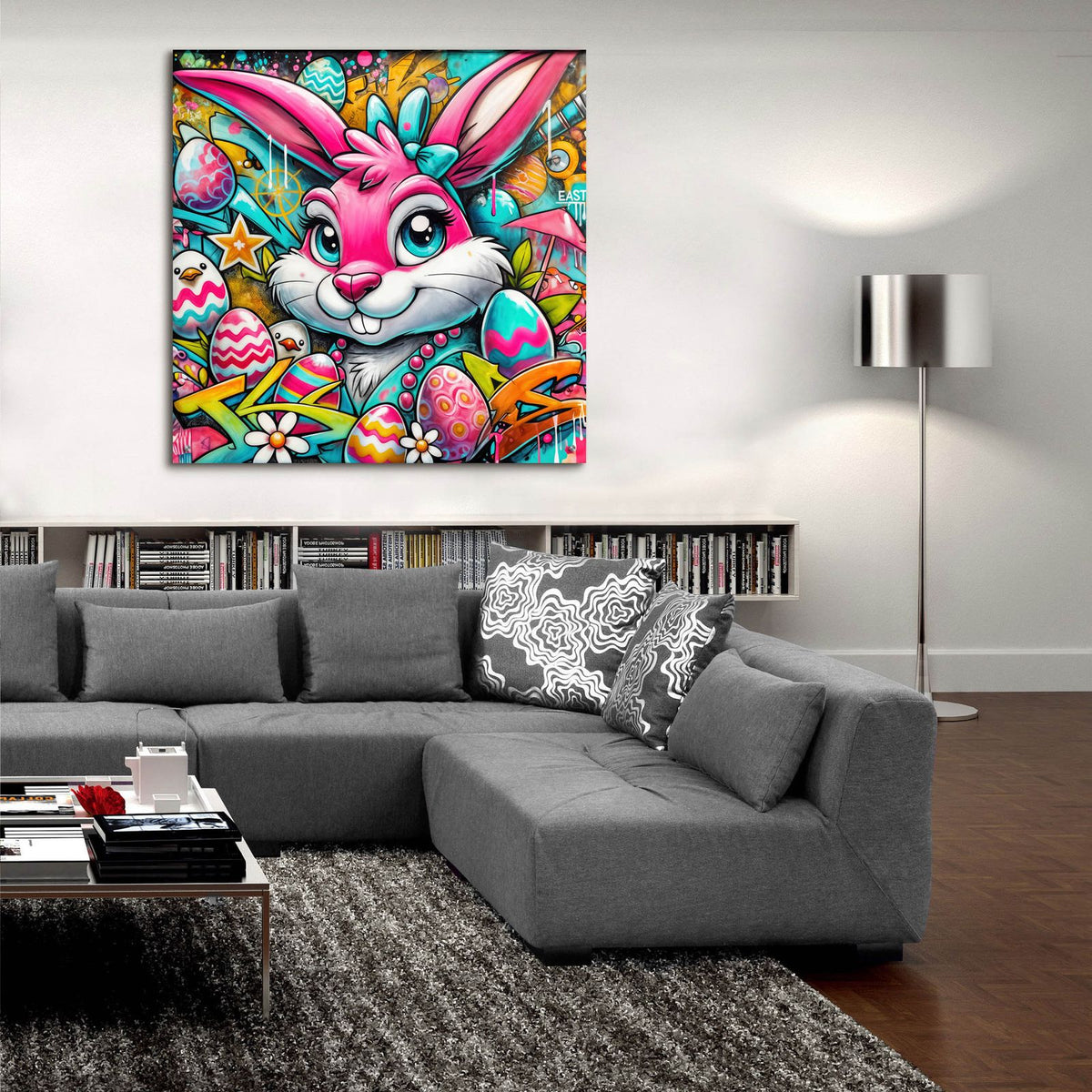 Easter Bunny - Vivid Abstract by Rey Klimt - 36x36 acrylic wall art in a room