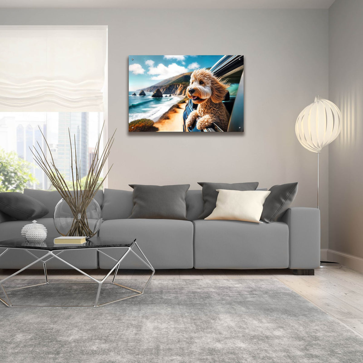 Dog On Road Trip - Golden Doodle by Rey Klimt - 36x24 acrylic wall art in a room