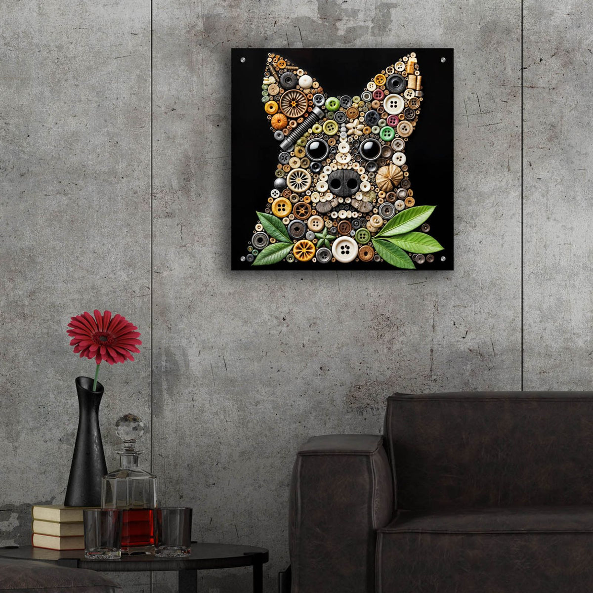 Dog Collage by Rey Klimt - 24x24 acrylic wall art in a room