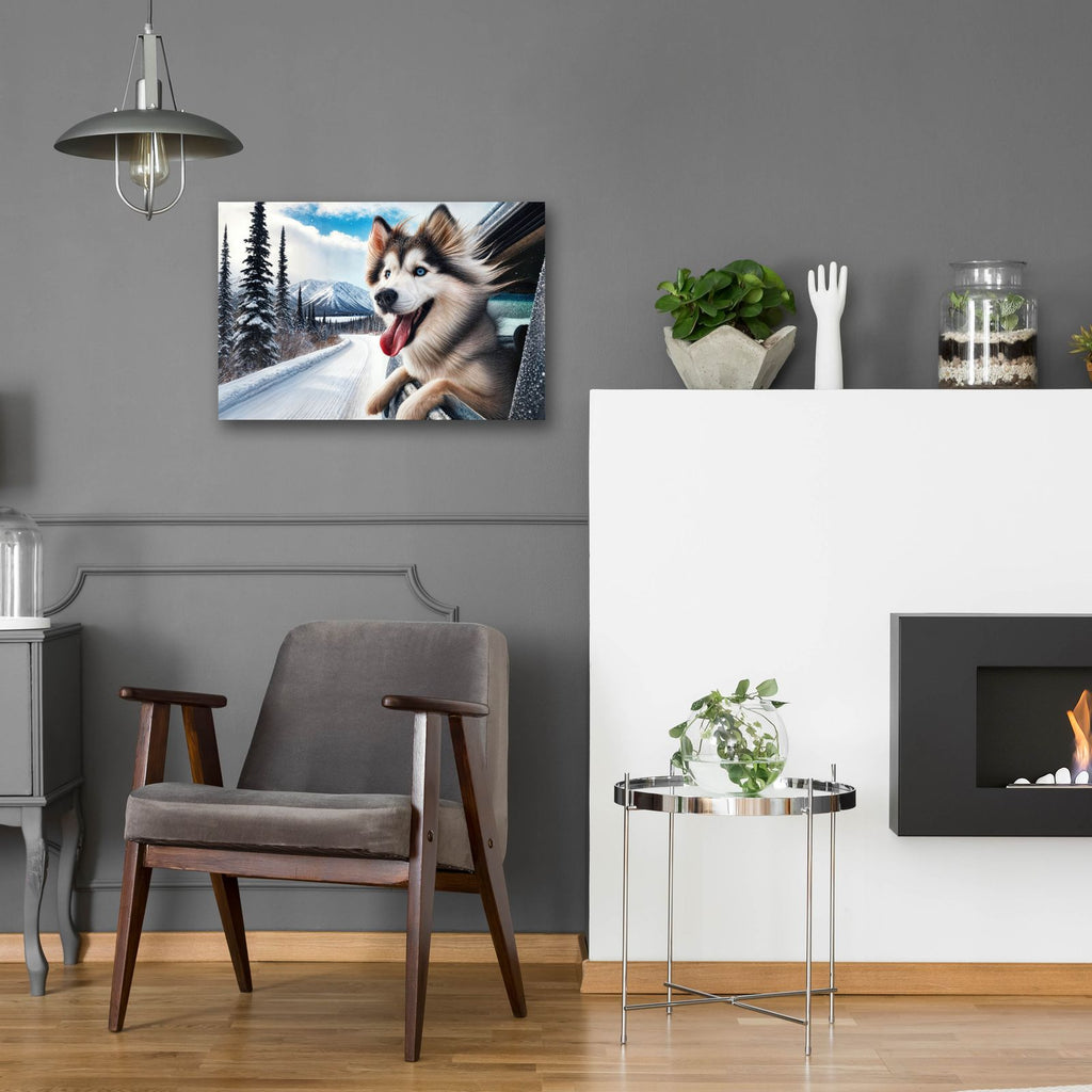 Dalle 2024-12-31 11.11.43 - Siberian Husky Joy by Rey Klimt - 24x16 acrylic wall art in a room